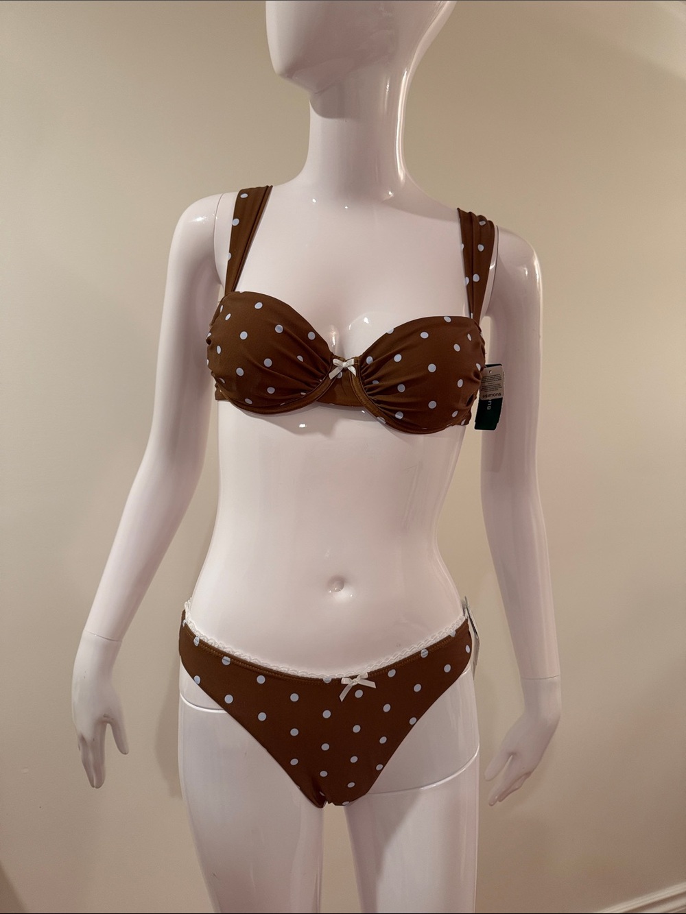 NWT Simons Vision Brown Polka Dot Bikini Set Small